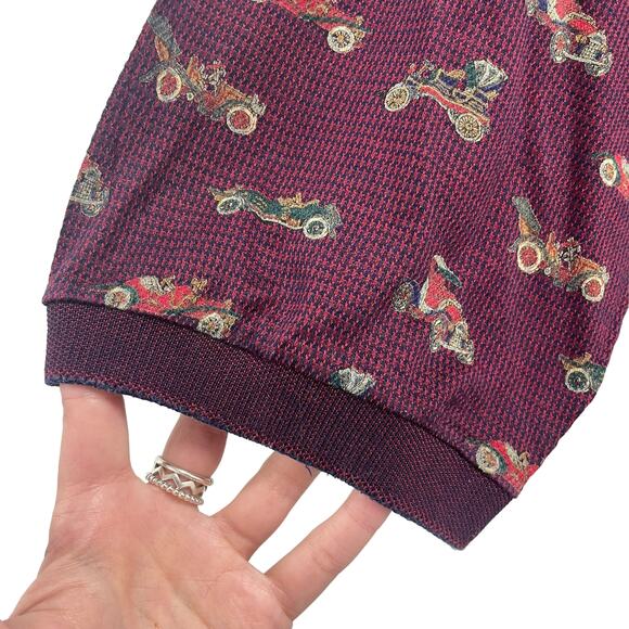 Bobby Jones Antique Car Pattern Burgundy Knit Short Sleeve Polo Men's XL - Picture 5 of 6
